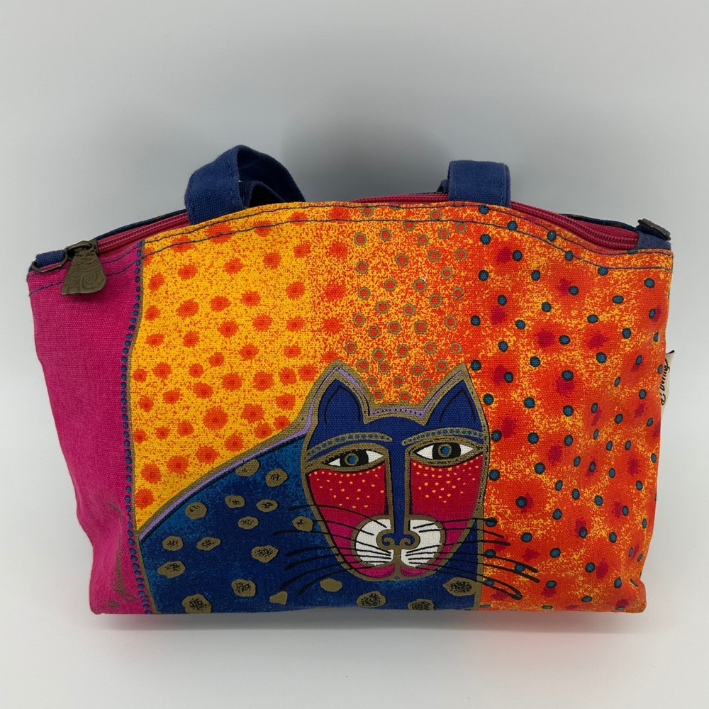 Laurel Burch Canvas Cat Tote Bag Colorful Whimsical Fantastic Feline Folk Art